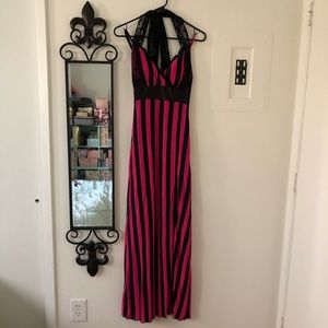 Pink/black striped maxi dress